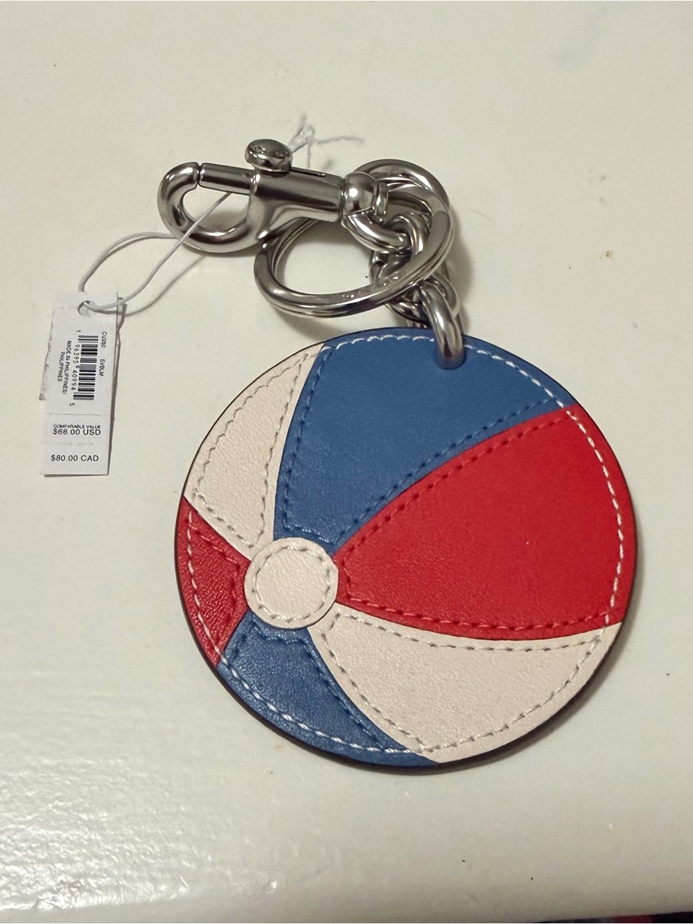 Coach Beach Ball Keychain Charm - Red, Blue, Cream